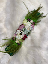 Cinturon goma flores y plumas 0008