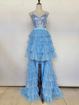 Vestido asimetrico de tul y lentuejuela 23525