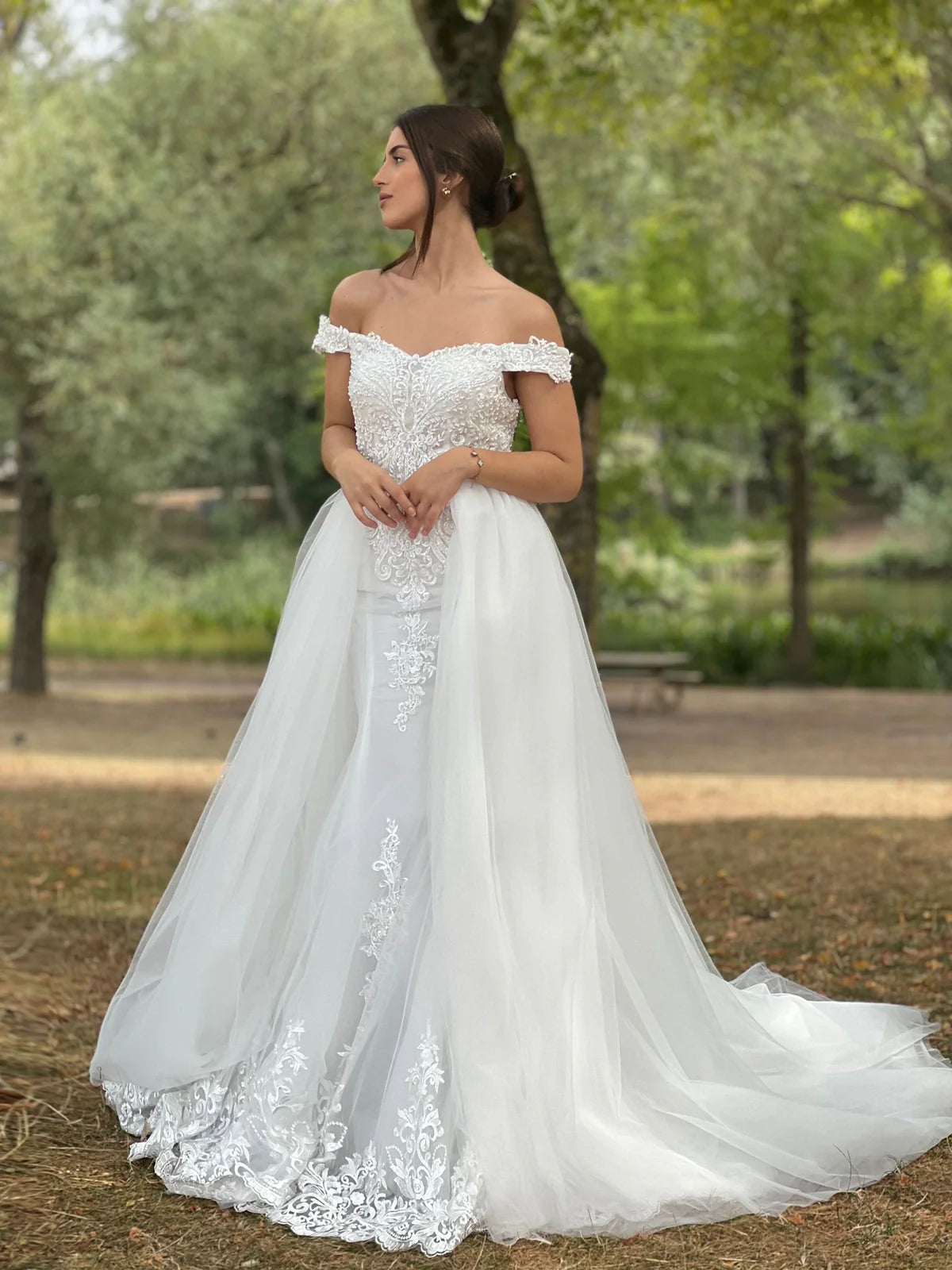 Vestido sirena con sobrefalda 4082