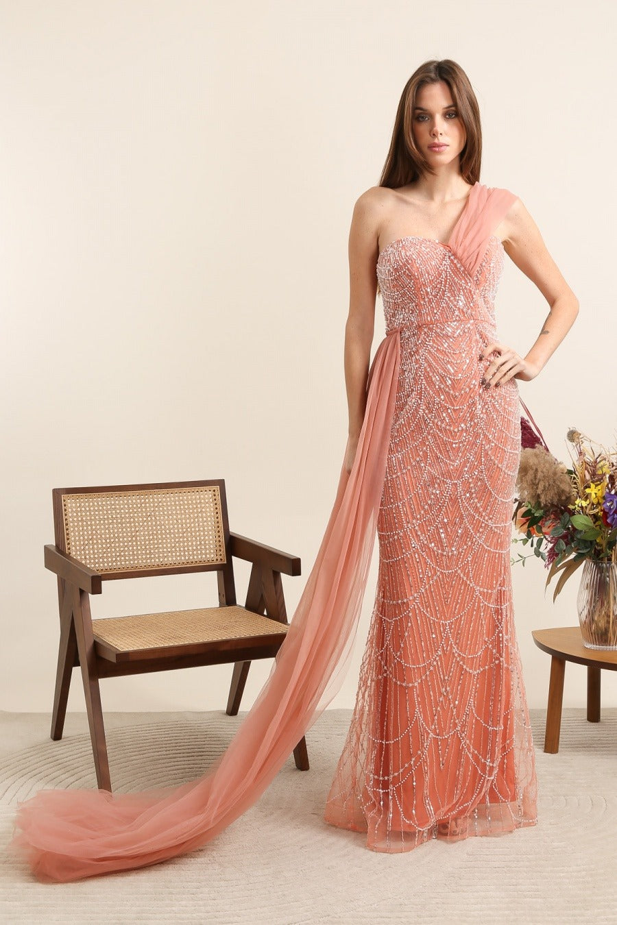 Vestido largo de pedredia 512332