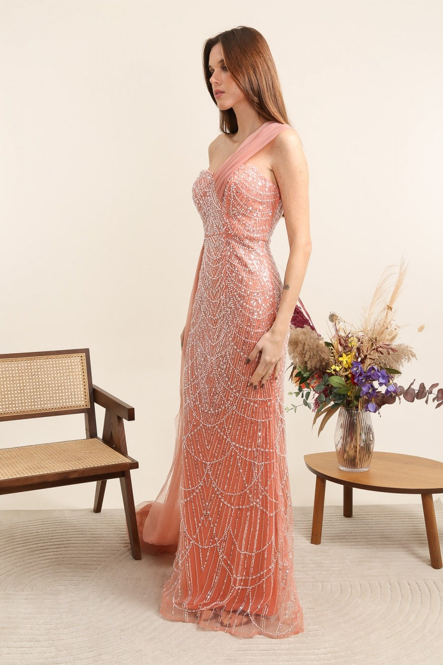 Vestido largo de pedredia 512332