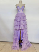 Vestido asimetrico de tul y lentuejuela 23525