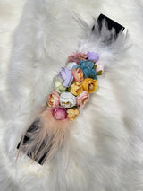 Cinturon goma flores y plumas 0008