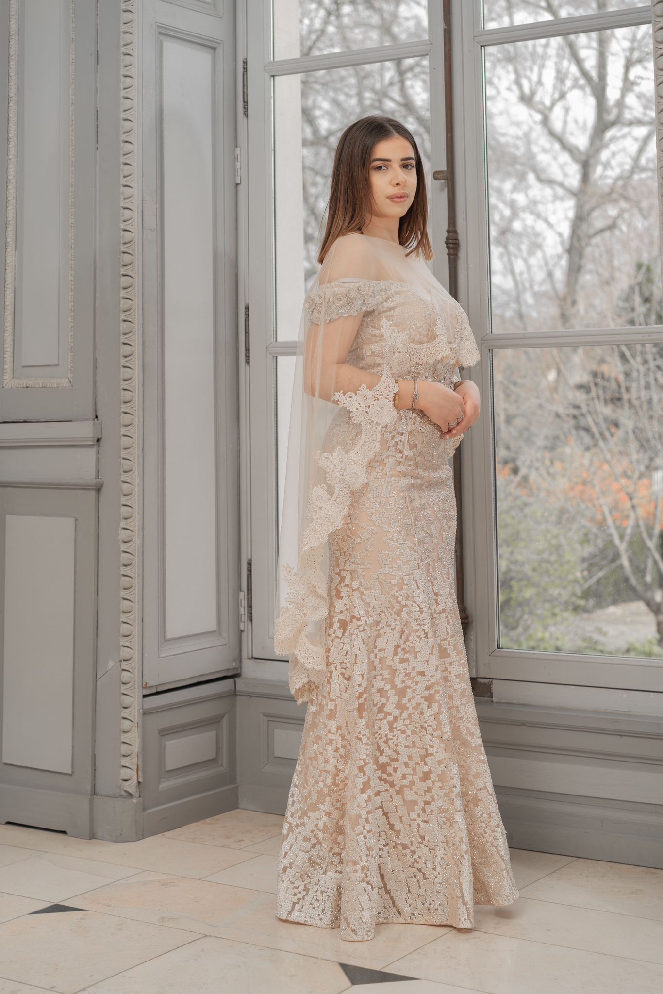Vestido sirena + capa TL-106