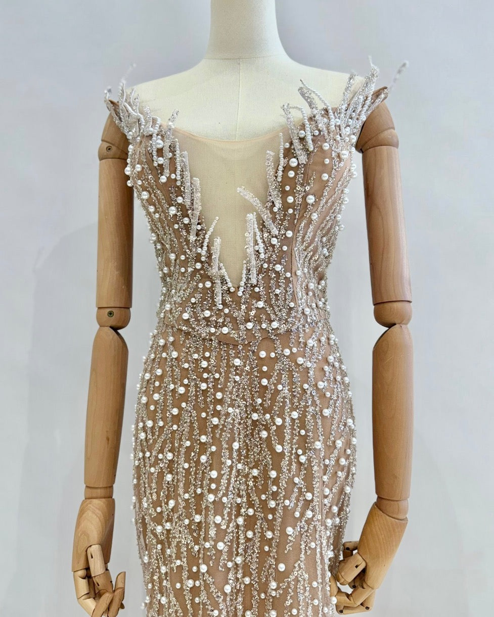 Vestido largo perlas TYS050