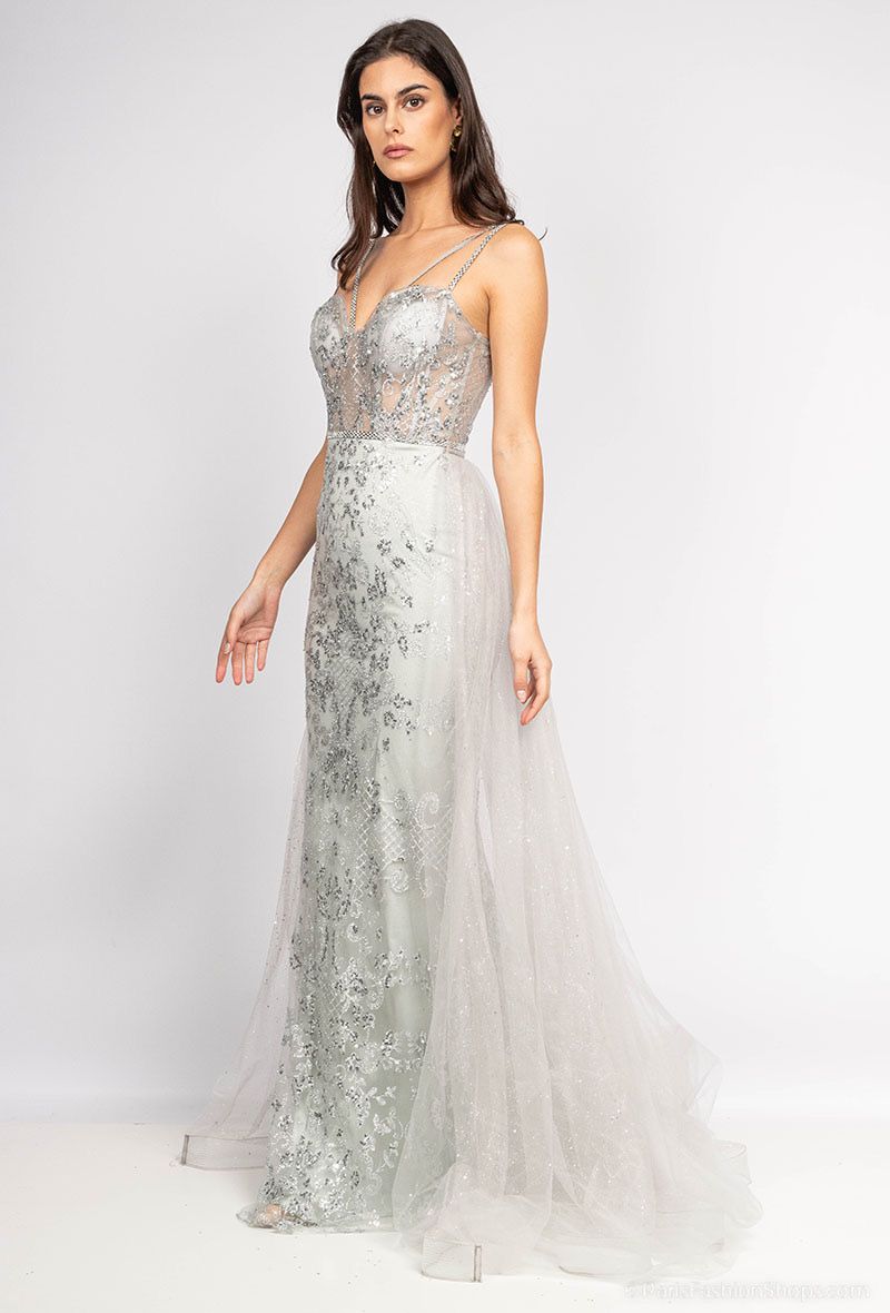 Vestido largo sirena sobre capa YC98031