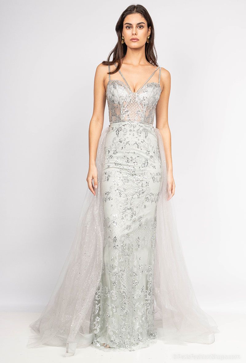 Vestido largo sirena sobre capa YC98031