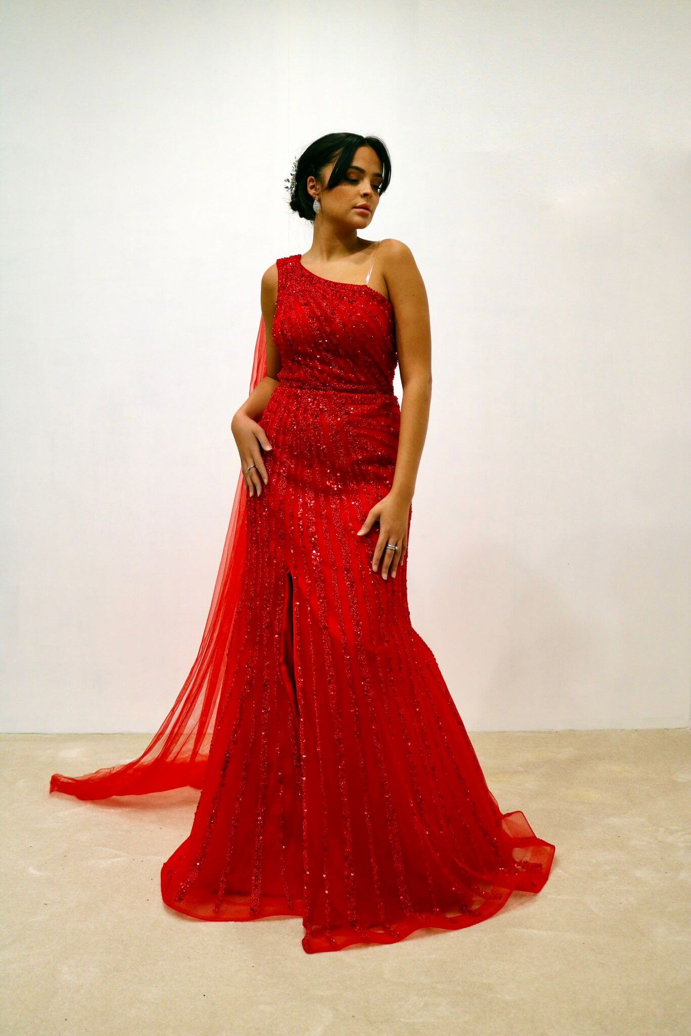 Vestido largo con bordado de pedreria TL-5002