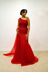 Vestido largo con bordado de pedreria TL-5002