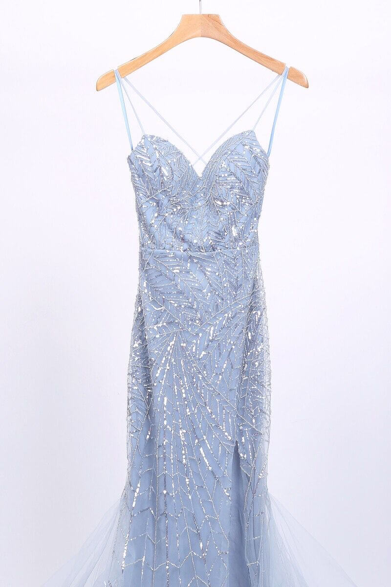 Vestido largo bordado de pedreria F8010