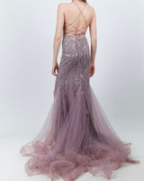 Vestido largo bordado de pedreria F8010