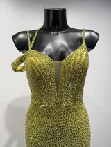 Vestido largo con bordado de pedreria F8050