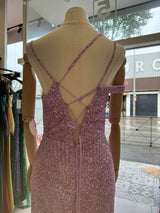 Vestido largo con bordado de pedreria F8050