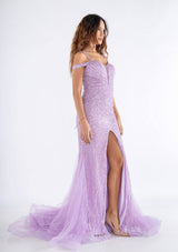 Vestido largo con bordado de pedreria F8050