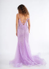 Vestido largo con bordado de pedreria F8050