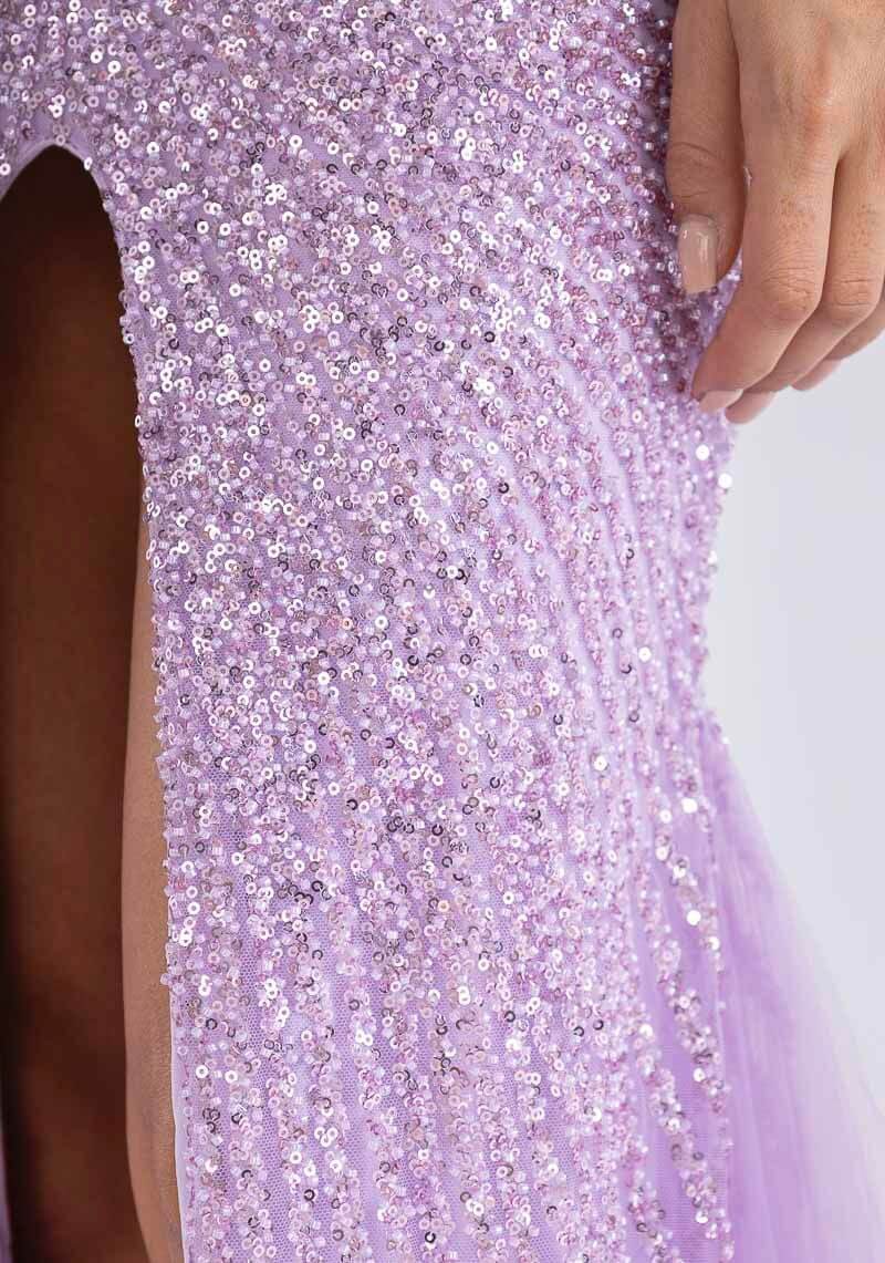 Vestido largo con bordado de pedreria F8050