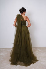 Vestido largo de tul con bordado de pedreria TL0808