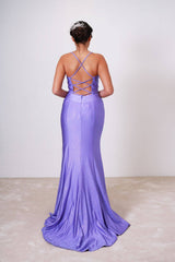 Vestido largo de tela brillosa TL0836