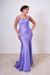 Vestido largo de tela brillosa TL0836