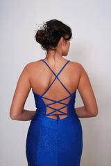 Vestido largo de tela brillosa TL0836