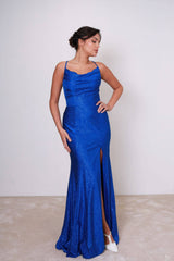 Vestido largo de tela brillosa TL0836