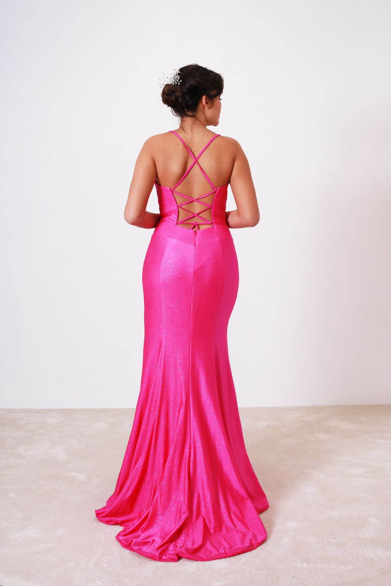 Vestido largo de tela brillosa TL0836