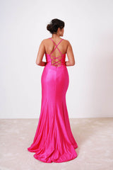 Vestido largo de tela brillosa TL0836