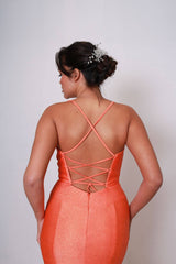 Vestido largo de tela brillosa TL0836
