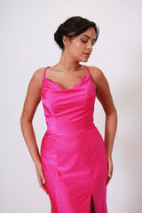 Vestido largo de tela brillosa TL0836