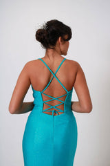 Vestido largo de tela brillosa TL0836