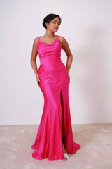 Vestido largo de tela brillosa TL0836