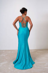 Vestido largo de tela brillosa TL0836