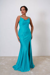 Vestido largo de tela brillosa TL0836
