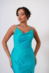 Vestido largo de tela brillosa TL0836
