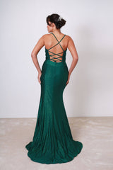 Vestido largo de tela brillosa TL0836