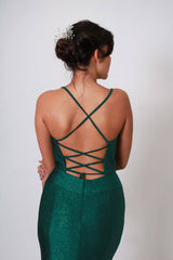 Vestido largo de tela brillosa TL0836