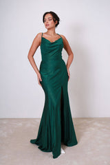Vestido largo de tela brillosa TL0836