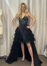 Vestido asimetrico de tul y lentuejuela 23525