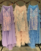 Vestido asimetrico de tul y lentuejuela 23525