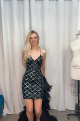 Vestido asimetrico de tul y lentuejuela 23525