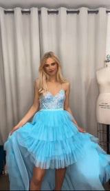 Vestido asimetrico de tul y lentuejuela 23525