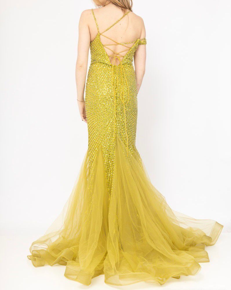 Vestido largo con bordado de pedreria F8050