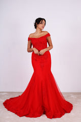 Vestido sirena con sobrefalda 4082