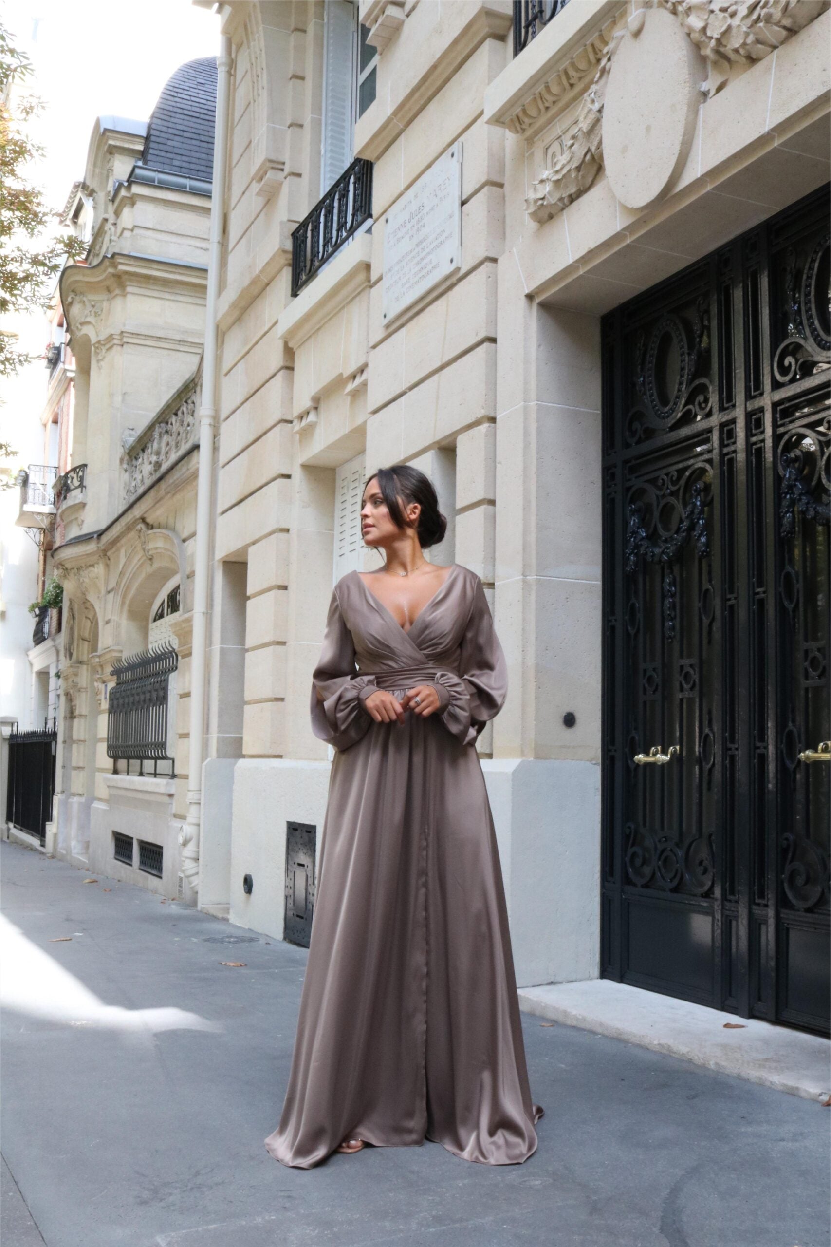 Vestido largo, saten TL-0826