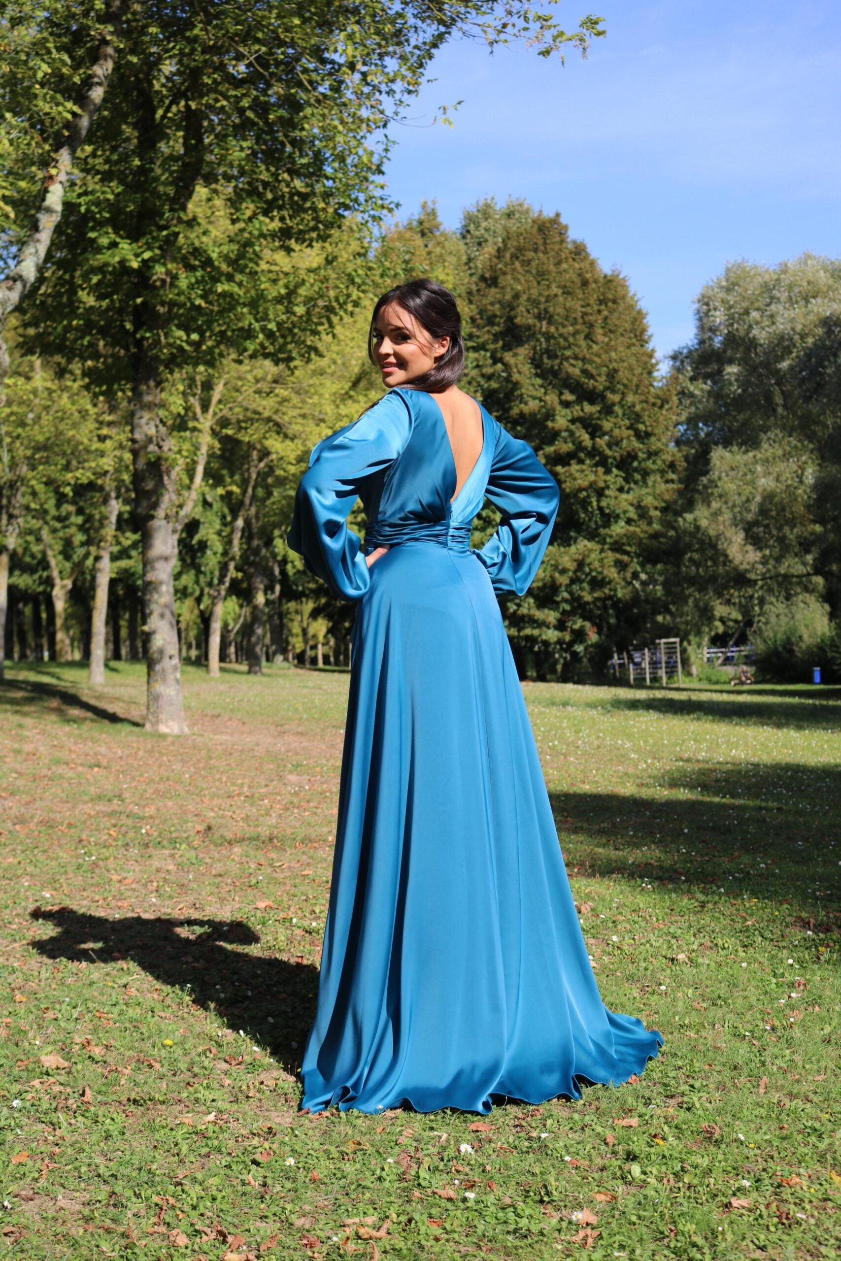 Vestido largo, saten TL-0826