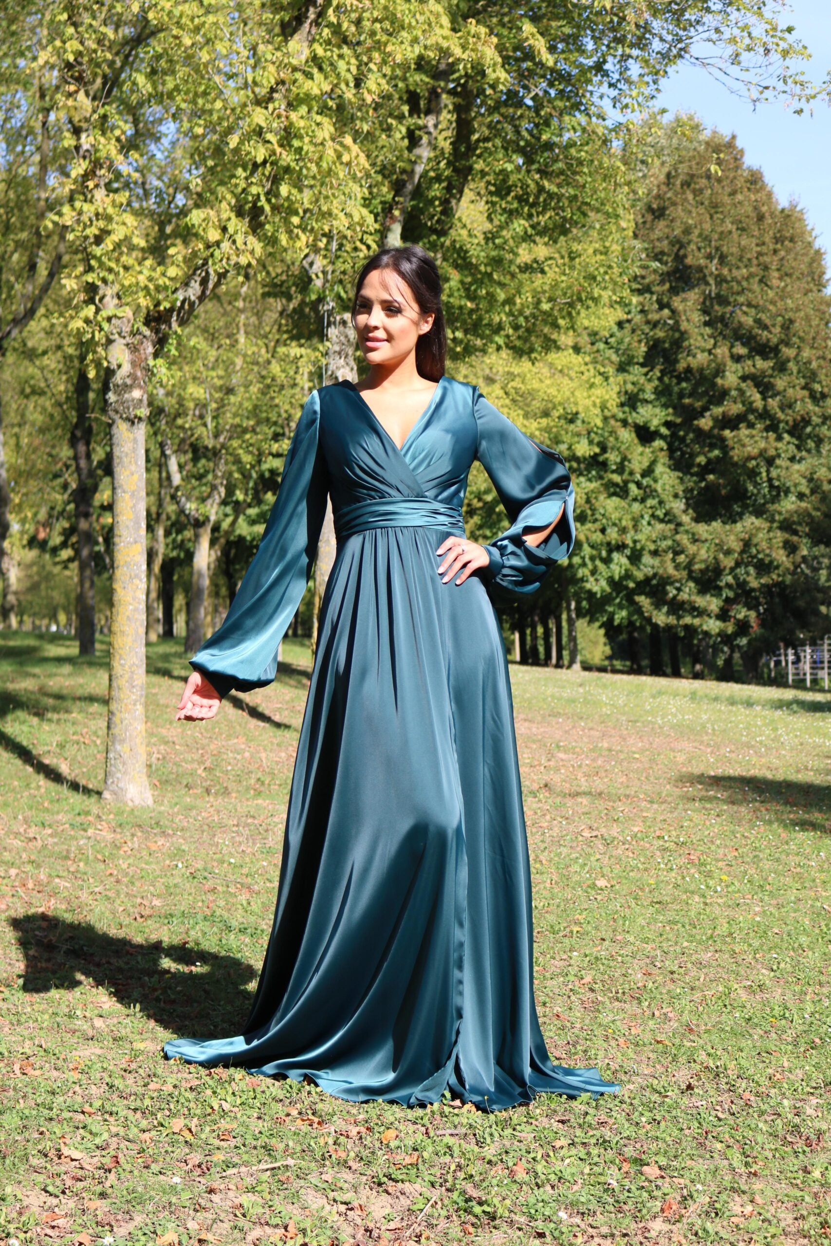 Vestido largo, saten TL-0826