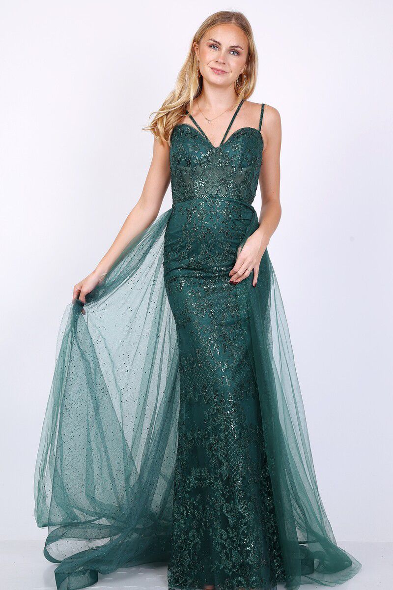 Vestido largo sirena sobre capa YC98031