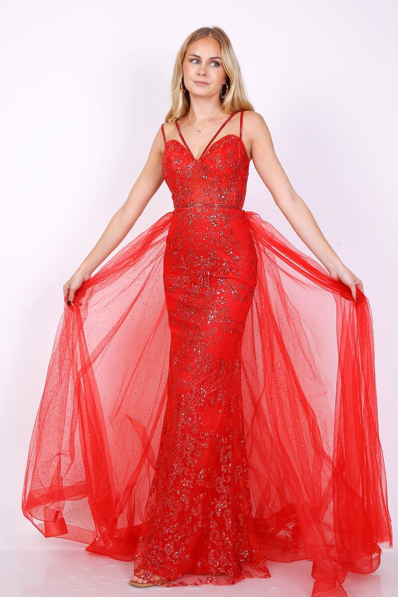 Vestido largo sirena sobre capa YC98031