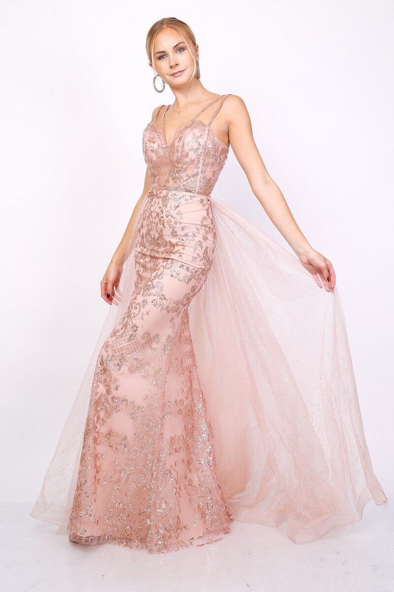 Vestido largo sirena sobre capa YC98031