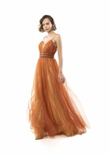 Vestido largo brillos 19077